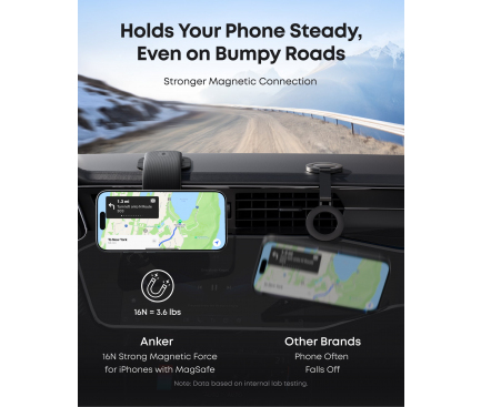 Suport auto pentru smartphone Anker, Nano, prindere bord, rotire 360grade, ajustabil 45grade, detasabil, negru, "A9110H11" (timbru verde 0.18 lei) - 194644272562 - imagine 3