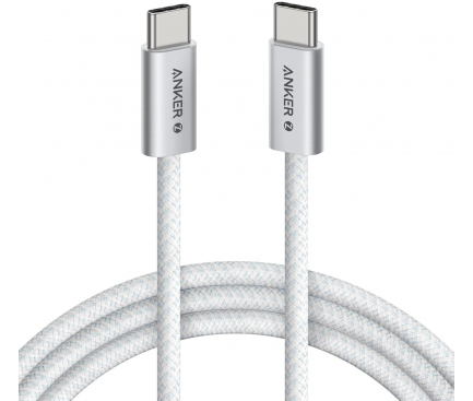 Cablu alimentare si date Anker Zolo, 1m, USB Type-C (T) la USB Type-C (T), 240W, invelis nylon, braided, alb, "A8060H21" (timbru verde 0.03 lei) - 0194644288761