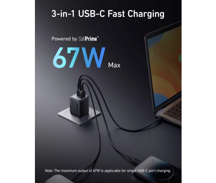 Incarcator retea Anker, Prime, 67W, PowerIQ 3.0, 2 x USB-C, 1 x USB-A, gri, "A2669313" (timbru verde 0.18 lei) - 194644187576 - imagine 3