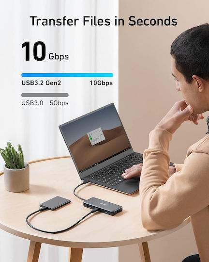 DOCKING Station Anker 555 8-in-1, porturi: 2 x USB-C, 2 x USB-A, HDMI 4K @60Hz, 1 x RJ-45 10 Gbps, PD 85W, conectare prin USB-C, gri, "A83830A2" (timbru verde 0.18 lei - 194644081416 - imagine 2