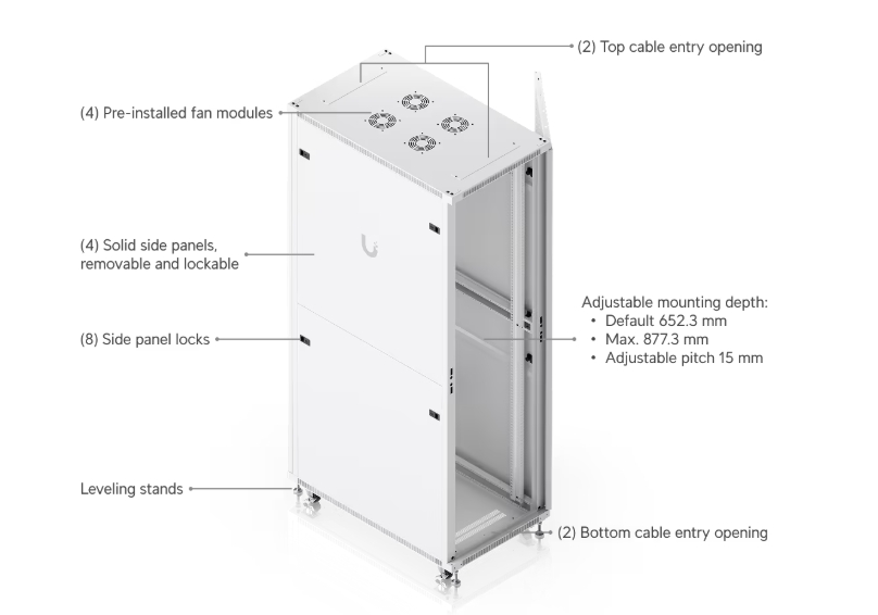 Ubiquiti UniFi 42U Rack Cabinet, 1000mm (Weight Load up to 800 kg) - Perforated Front Door (UACC-Rack-42U-1000-P) - imagine 16