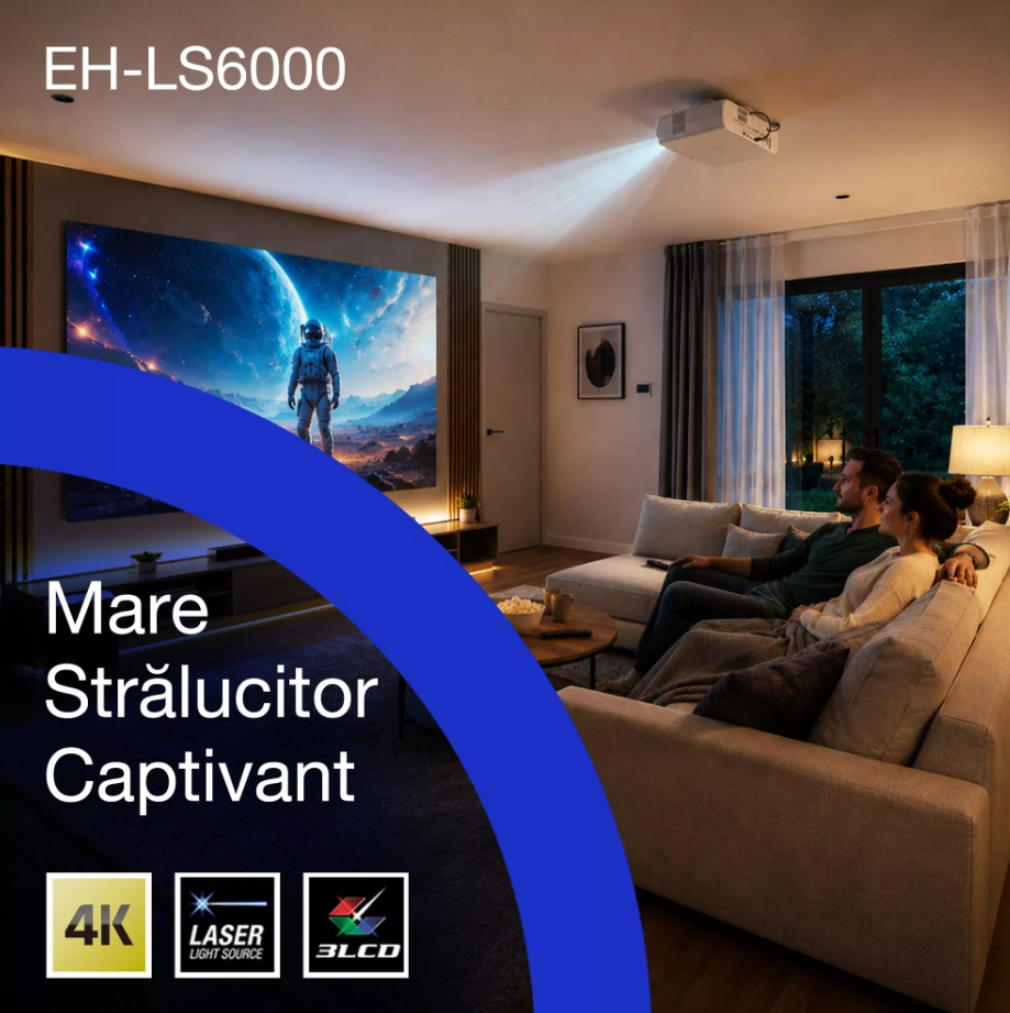 PROJECTOR EPSON EH-LS6000 LASER 4K, Tehnologie 3LCD, display 0.62", Luminozitate: 3.400 Lumeni, 1.700 Lumeni ECO, Rezolutie: 4K, Aspect ratio: 16:9, 8.294.400 pixeli, Contrast: > 3.000.000 : 1, Sursa lumina: Laser, Durata de viata: 20.000h, 1,07 miliarde culori, HDR10, HLG, Dimensiuni proiectie (V11HC38040) - imagine 4
