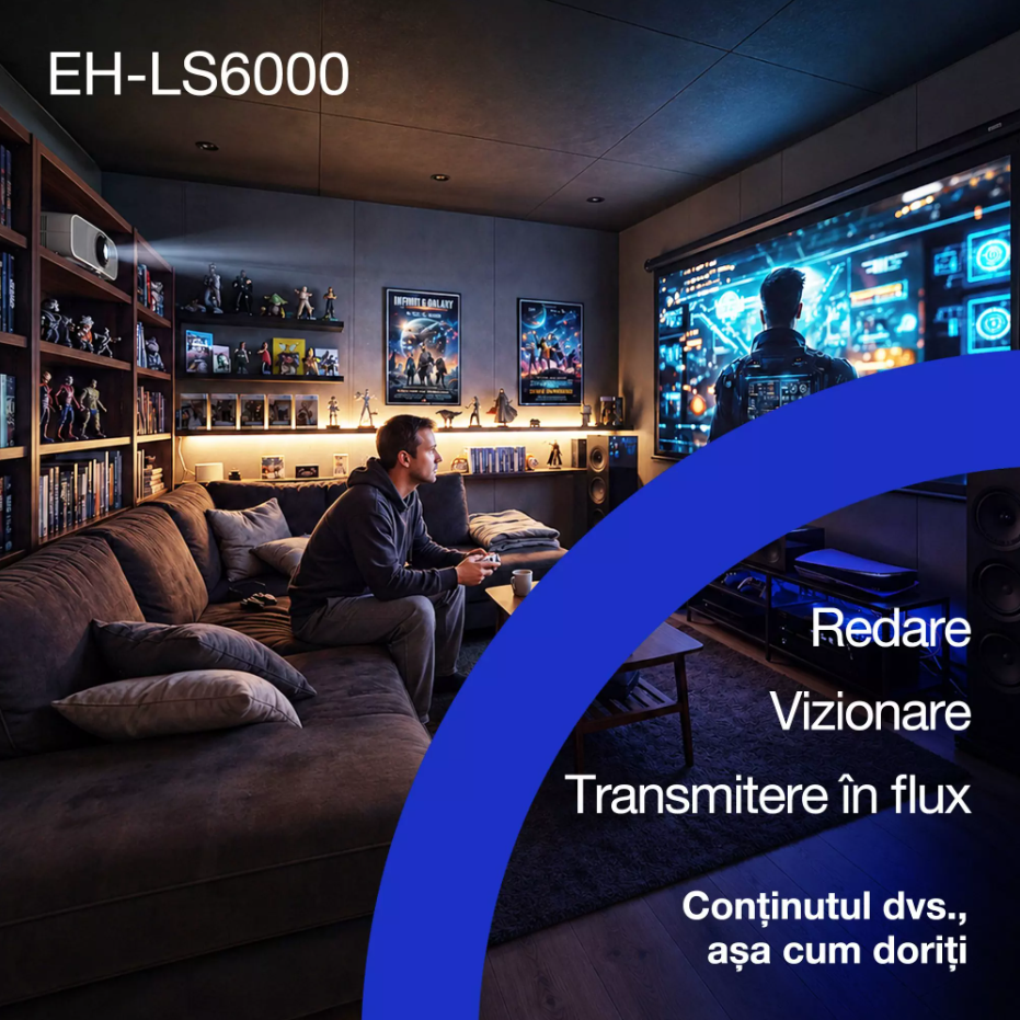 PROJECTOR EPSON EH-LS6000 LASER 4K, Tehnologie 3LCD, display 0.62", Luminozitate: 3.400 Lumeni, 1.700 Lumeni ECO, Rezolutie: 4K, Aspect ratio: 16:9, 8.294.400 pixeli, Contrast: > 3.000.000 : 1, Sursa lumina: Laser, Durata de viata: 20.000h, 1,07 miliarde culori, HDR10, HLG, Dimensiuni proiectie (V11HC38040) - imagine 3